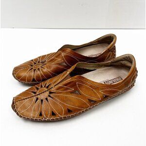 Pikolinos Jerez Brandy Brown Leather Loafers Flats Women 38 Slip on Breathable